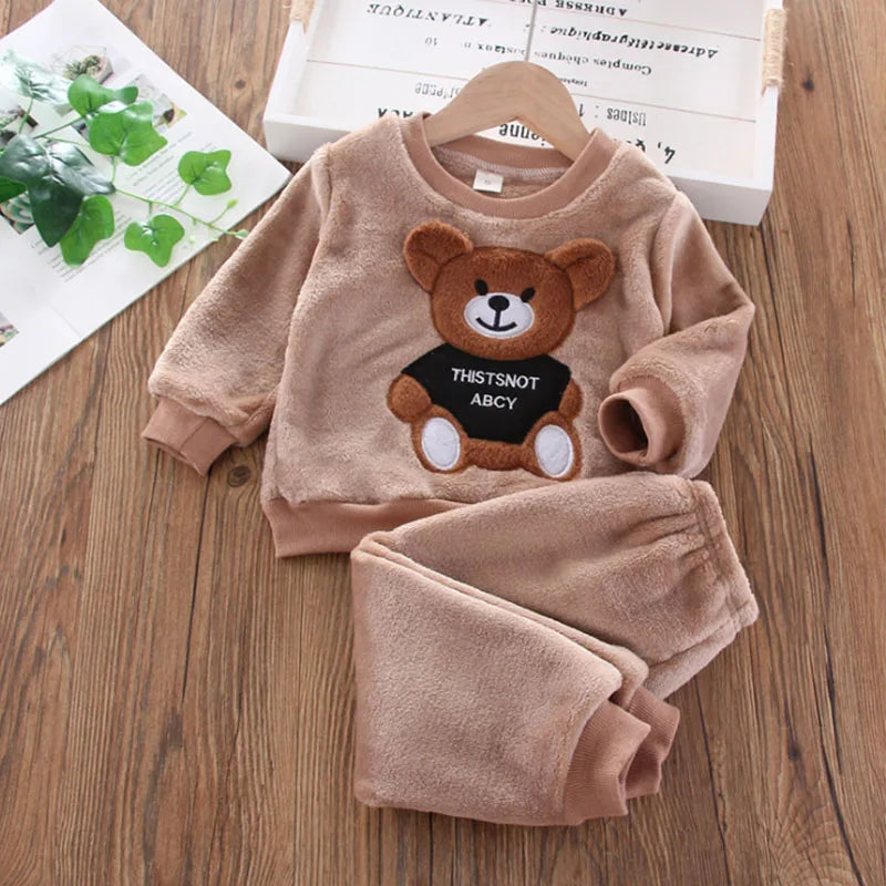 New Winter Baby Girls Boys Homewear Sets Autumn Fashion Flannel Fleece Clothes Kids Cartoon Bear Sleepwear Children Pajamas boys dress