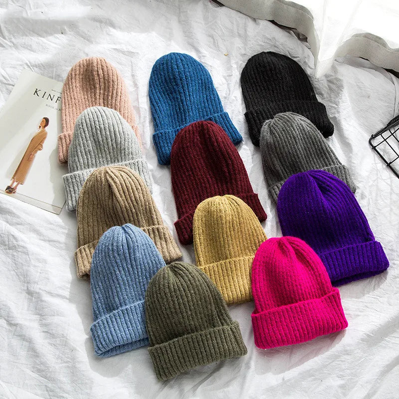 New Candy Colors Winter Hat Women Knitted Hat Warm Soft Trendy Hat Kpop Style Wool Beanie Elegant All-match Hat caps