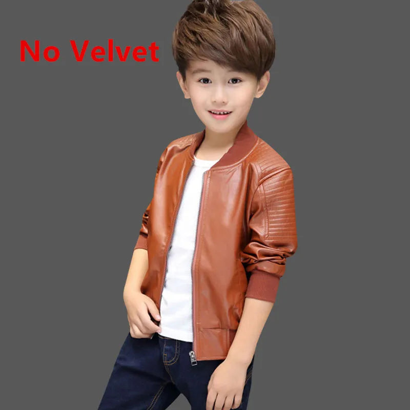 Boys Coats Autumn Winter Fashion Children's Plus Velvet / No Velvet Two styles Warming Cotton PU Leather Jacket For 1-11Y Kids boys jackets and coats