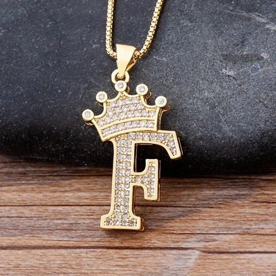 New Luxury Copper Zircon A-Z Crown Alphabet Pendant Chain Necklace Hip-Hop Style Fashion Woman Man Initial Name Jewelry  necklace