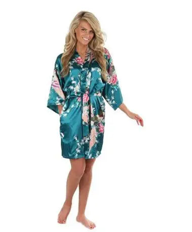 Satin Silk Women Wedding Bridemaid Robe Sexy Crane Print Bathrobe Short Long Kimono Night Gown Robe night wear