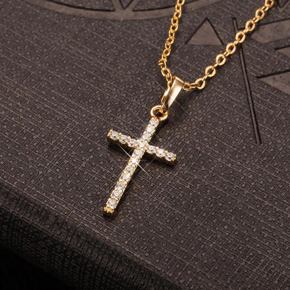 Fashion Female Cross Pendants dropshipping Gold Black Color Crystal Jesus Cross Pendant Necklace Jewelry For Men/Women Wholesale  necklace