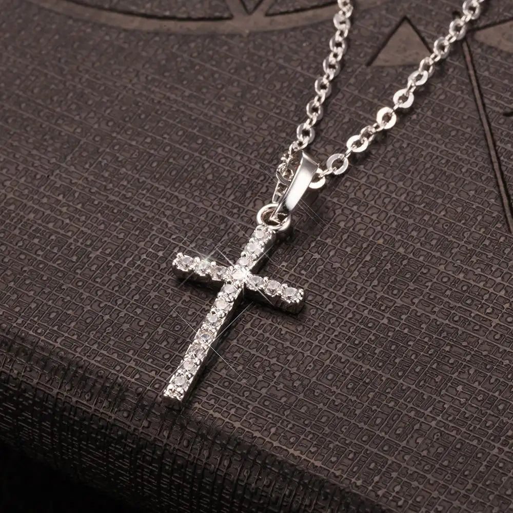 Fashion Female Cross Pendants dropshipping Gold Black Color Crystal Jesus Cross Pendant Necklace Jewelry For Men/Women Wholesale  necklace