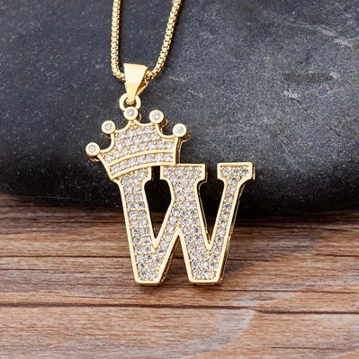 New Luxury Copper Zircon A-Z Crown Alphabet Pendant Chain Necklace Hip-Hop Style Fashion Woman Man Initial Name Jewelry  necklace