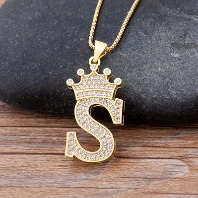 New Luxury Copper Zircon A-Z Crown Alphabet Pendant Chain Necklace Hip-Hop Style Fashion Woman Man Initial Name Jewelry  necklace