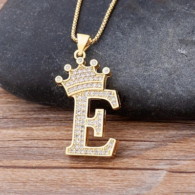 New Luxury Copper Zircon A-Z Crown Alphabet Pendant Chain Necklace Hip-Hop Style Fashion Woman Man Initial Name Jewelry  necklace