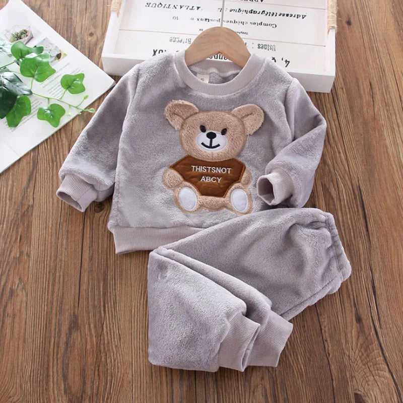 New Winter Baby Girls Boys Homewear Sets Autumn Fashion Flannel Fleece Clothes Kids Cartoon Bear Sleepwear Children Pajamas boys dress