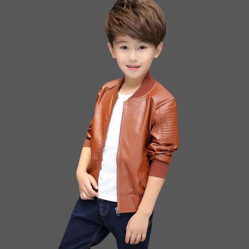 Boys Coats Autumn Winter Fashion Children's Plus Velvet / No Velvet Two styles Warming Cotton PU Leather Jacket For 1-11Y Kids boys jackets and coats