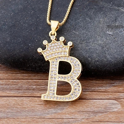 New Luxury Copper Zircon A-Z Crown Alphabet Pendant Chain Necklace Hip-Hop Style Fashion Woman Man Initial Name Jewelry  necklace