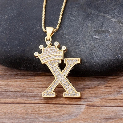 New Luxury Copper Zircon A-Z Crown Alphabet Pendant Chain Necklace Hip-Hop Style Fashion Woman Man Initial Name Jewelry  necklace