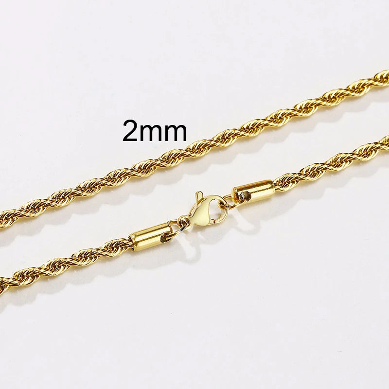 Men Ropes Long Necklace Stainless Steel Minimalist Twist Rope Chain Necklace Available in Gold Color Silver Color 2 TO 5mm  necklace