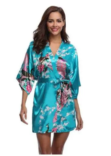 Satin Silk Women Wedding Bridemaid Robe Sexy Crane Print Bathrobe Short Long Kimono Night Gown Robe night wear