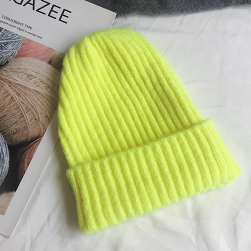 New Candy Colors Winter Hat Women Knitted Hat Warm Soft Trendy Hat Kpop Style Wool Beanie Elegant All-match Hat caps