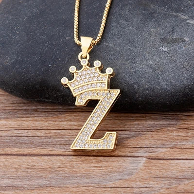 New Luxury Copper Zircon A-Z Crown Alphabet Pendant Chain Necklace Hip-Hop Style Fashion Woman Man Initial Name Jewelry  necklace