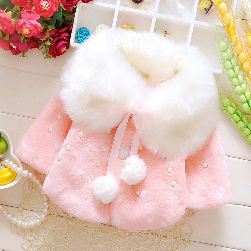 Baby girl clothes 0-3Y winter coat thick warm wool fur coat girl wool sweater coat pearl princess coat Kids Cute Coat Clothes infants girls