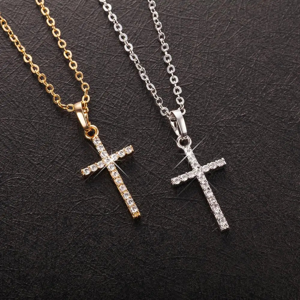 Fashion Female Cross Pendants dropshipping Gold Black Color Crystal Jesus Cross Pendant Necklace Jewelry For Men/Women Wholesale  necklace