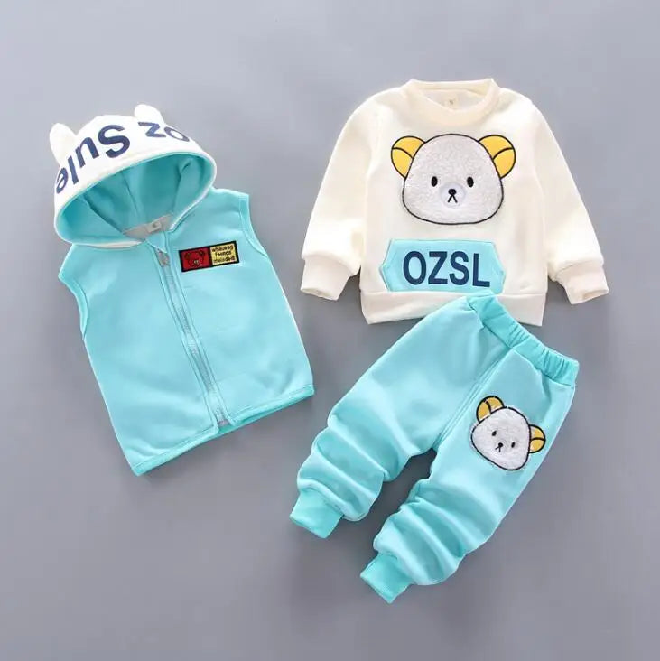 Baby Boys And Girls Clothing Set Tricken Fleece Children Hooded Outerwear Tops Pants 3PCS Outfits Kids Toddler Warm Costume Suit boys dress