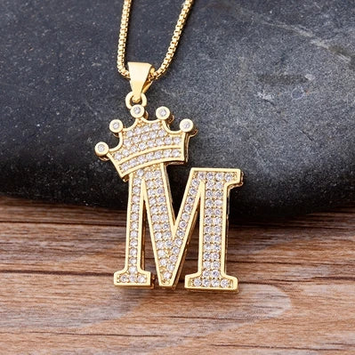 New Luxury Copper Zircon A-Z Crown Alphabet Pendant Chain Necklace Hip-Hop Style Fashion Woman Man Initial Name Jewelry  necklace