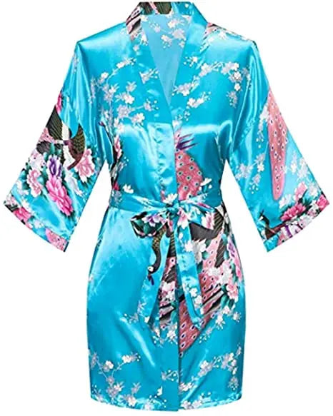 Satin Silk Women Wedding Bridemaid Robe Sexy Crane Print Bathrobe Short Long Kimono Night Gown Robe night wear