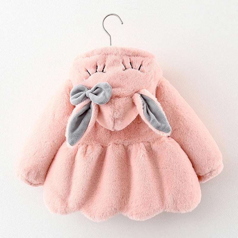 Cute Rabbit Ears Plush Baby Jacket Christmas Sweet Princess Girls Coat Autumn Winter Warm Hooded Outerwear Toddler Girl Clothes infants girls