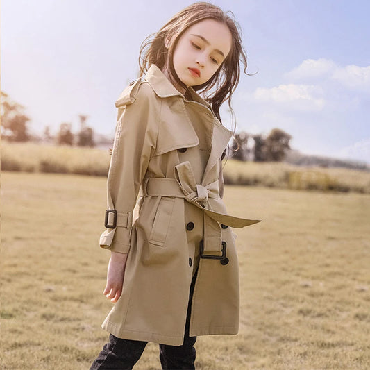 4-13 Years Teen Girls Long Trench Coats New Fashion England Style Windbreaker Jacket For Girls Spring Autumn Children's Clothing  girls jackets and coats