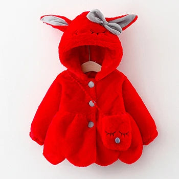 Cute Rabbit Ears Plush Baby Jacket Christmas Sweet Princess Girls Coat Autumn Winter Warm Hooded Outerwear Toddler Girl Clothes infants girls