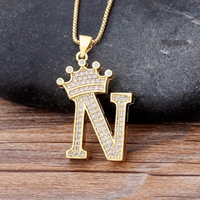 New Luxury Copper Zircon A-Z Crown Alphabet Pendant Chain Necklace Hip-Hop Style Fashion Woman Man Initial Name Jewelry  necklace