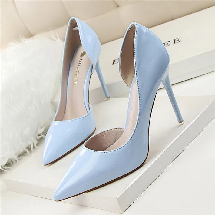 New Patent Leather Woman Pumps Pointed Stiletto Fashion Women Work Shoes Sexy Cut-Outs High Heel Shoe Ladies Party heel shoes