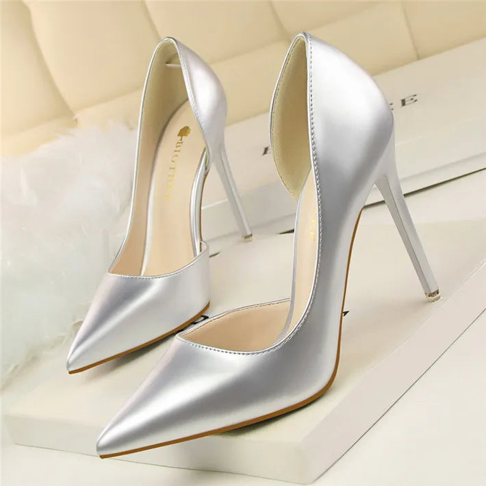 New Patent Leather Woman Pumps Pointed Stiletto Fashion Women Work Shoes Sexy Cut-Outs High Heel Shoe Ladies Party heel shoes