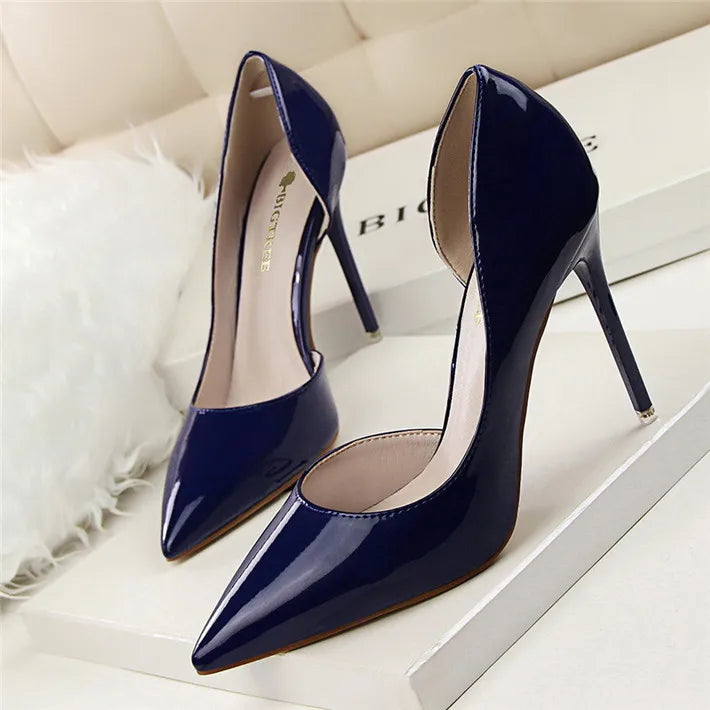 New Patent Leather Woman Pumps Pointed Stiletto Fashion Women Work Shoes Sexy Cut-Outs High Heel Shoe Ladies Party heel shoes