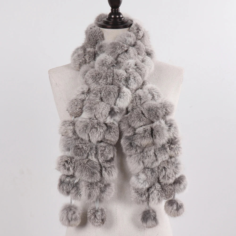 Women Winter Warm Real Rabbit Fur Scarf Hot Sale Natural Rabbit Fur Muffler  Lady 100% Genuine Fur Scarves Wholesale Retail scarf and shawl