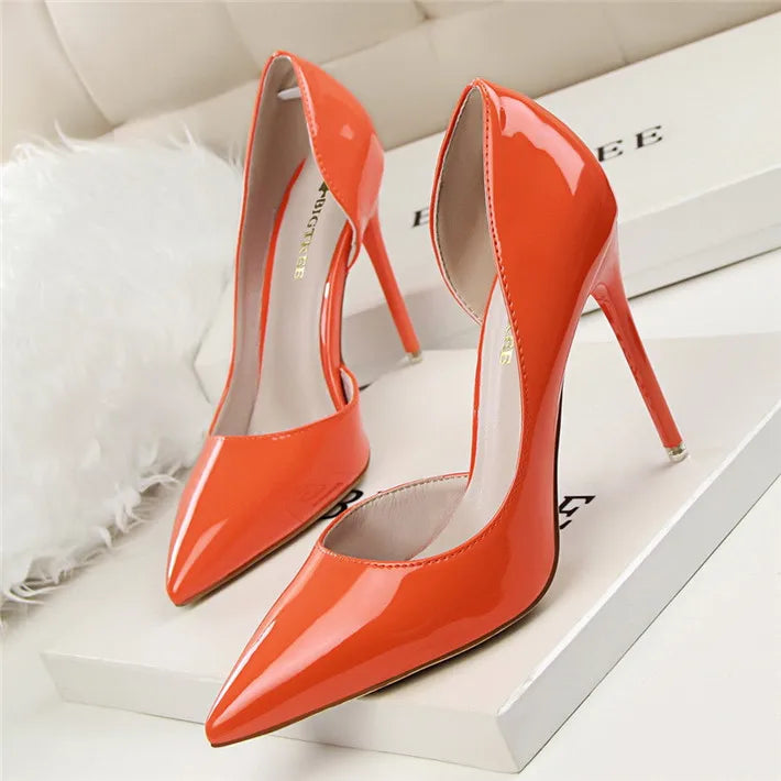 New Patent Leather Woman Pumps Pointed Stiletto Fashion Women Work Shoes Sexy Cut-Outs High Heel Shoe Ladies Party heel shoes