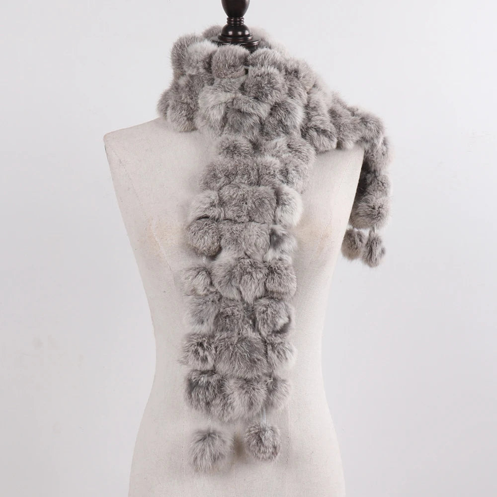 Women Winter Warm Real Rabbit Fur Scarf Hot Sale Natural Rabbit Fur Muffler  Lady 100% Genuine Fur Scarves Wholesale Retail scarf and shawl