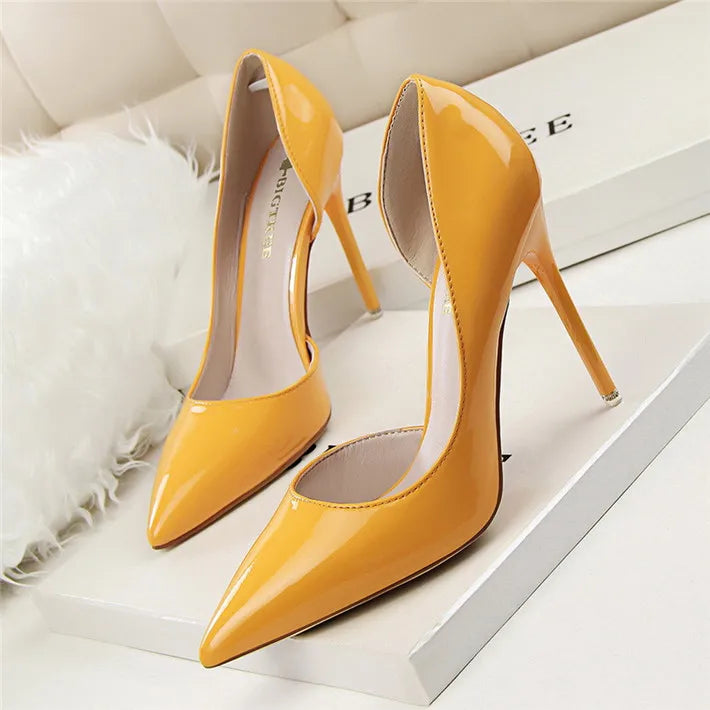 New Patent Leather Woman Pumps Pointed Stiletto Fashion Women Work Shoes Sexy Cut-Outs High Heel Shoe Ladies Party heel shoes