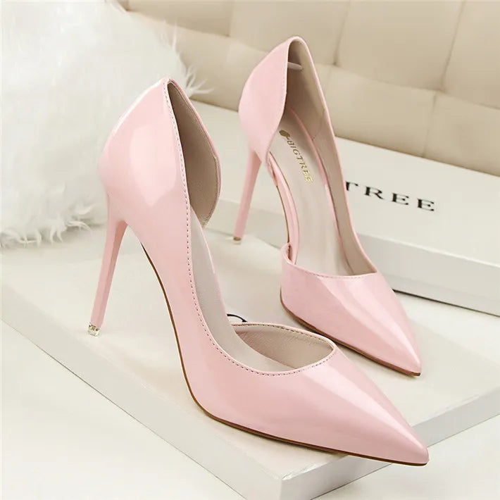 New Patent Leather Woman Pumps Pointed Stiletto Fashion Women Work Shoes Sexy Cut-Outs High Heel Shoe Ladies Party heel shoes