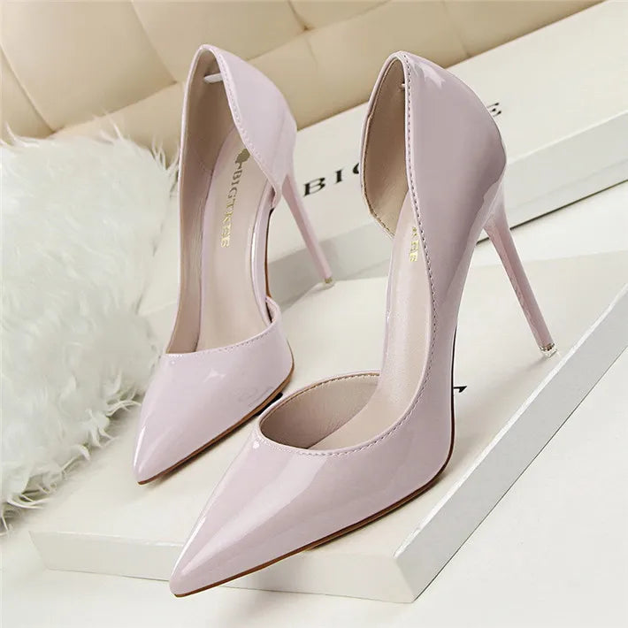 New Patent Leather Woman Pumps Pointed Stiletto Fashion Women Work Shoes Sexy Cut-Outs High Heel Shoe Ladies Party heel shoes