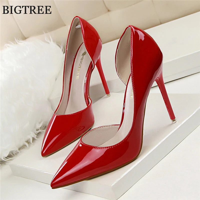 New Patent Leather Woman Pumps Pointed Stiletto Fashion Women Work Shoes Sexy Cut-Outs High Heel Shoe Ladies Party heel shoes