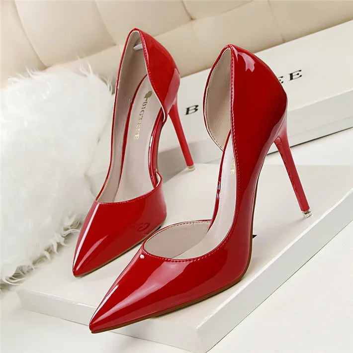 New Patent Leather Woman Pumps Pointed Stiletto Fashion Women Work Shoes Sexy Cut-Outs High Heel Shoe Ladies Party heel shoes