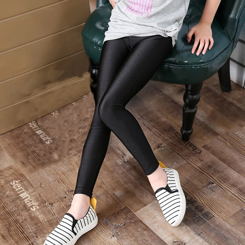 2-14 Years Girls Skinny Long Pants Shiny Black White Pink Children Bottoms Leggings Kids Elastic Trousers All-matches Leggings bottoms girls