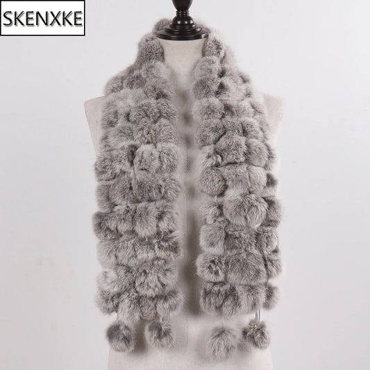 Women Winter Warm Real Rabbit Fur Scarf Hot Sale Natural Rabbit Fur Muffler  Lady 100% Genuine Fur Scarves Wholesale Retail scarf and shawl