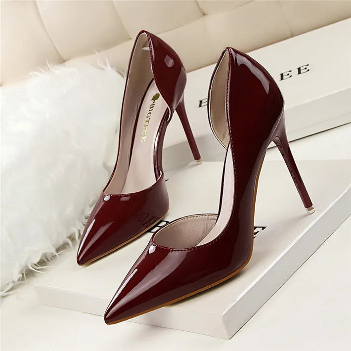 New Patent Leather Woman Pumps Pointed Stiletto Fashion Women Work Shoes Sexy Cut-Outs High Heel Shoe Ladies Party heel shoes