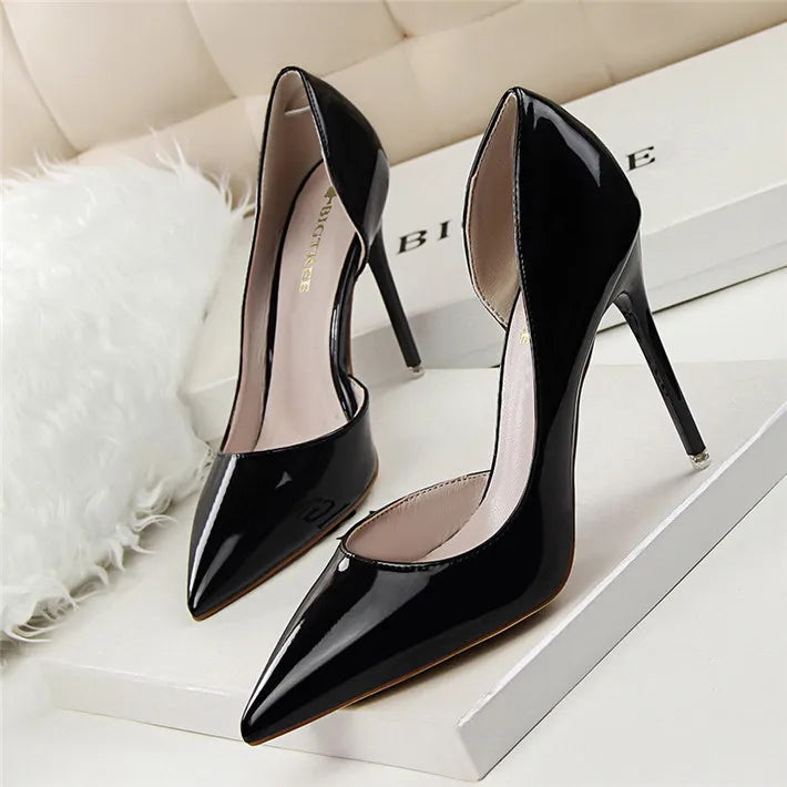 New Patent Leather Woman Pumps Pointed Stiletto Fashion Women Work Shoes Sexy Cut-Outs High Heel Shoe Ladies Party heel shoes