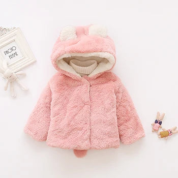 Cute Rabbit Ears Plush Baby Jacket Christmas Sweet Princess Girls Coat Autumn Winter Warm Hooded Outerwear Toddler Girl Clothes infants girls