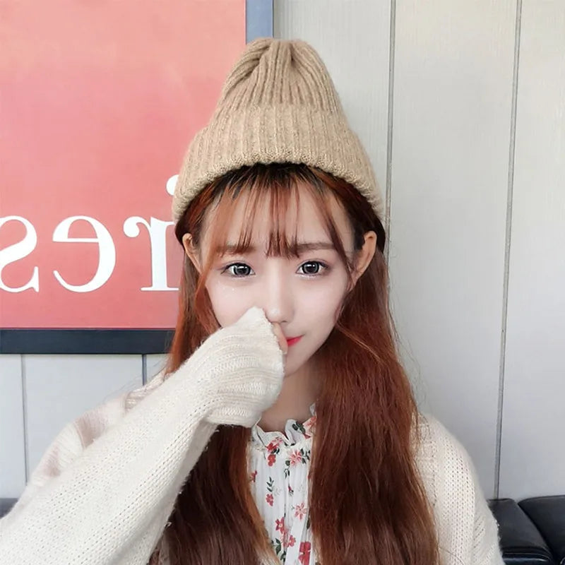 New Candy Colors Winter Hat Women Knitted Hat Warm Soft Trendy Hat Kpop Style Wool Beanie Elegant All-match Hat caps