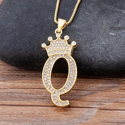 New Luxury Copper Zircon A-Z Crown Alphabet Pendant Chain Necklace Hip-Hop Style Fashion Woman Man Initial Name Jewelry  necklace