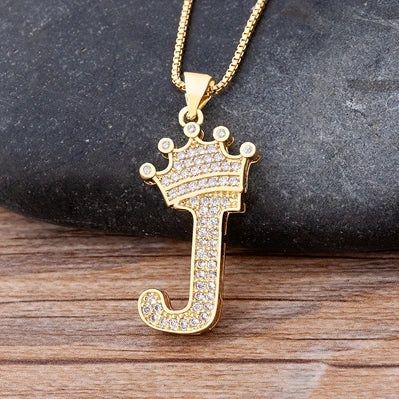 New Luxury Copper Zircon A-Z Crown Alphabet Pendant Chain Necklace Hip-Hop Style Fashion Woman Man Initial Name Jewelry  necklace