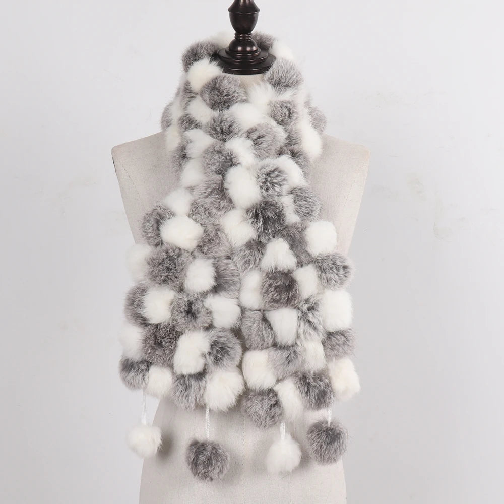 Women Winter Warm Real Rabbit Fur Scarf Hot Sale Natural Rabbit Fur Muffler  Lady 100% Genuine Fur Scarves Wholesale Retail scarf and shawl