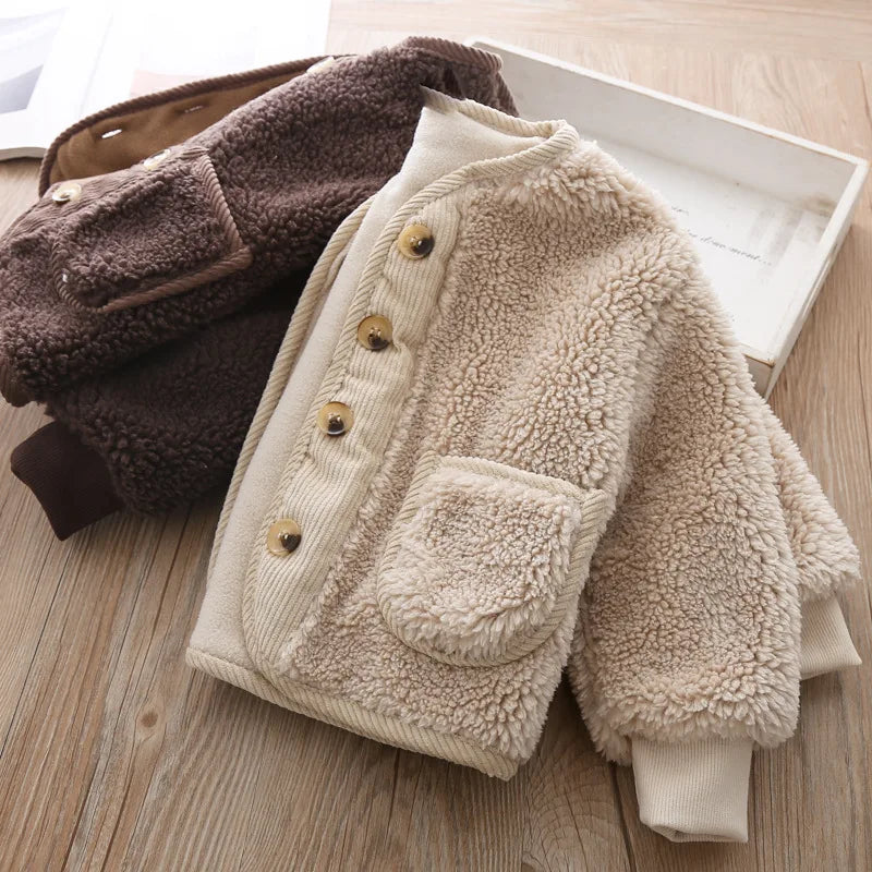 Fall Winter Korean Boys Clothes For Girls Cardigan Granular Velvet  Loose Lamb Velvet Warm Children's Jacket Coat For Girls  girls jackets and coats