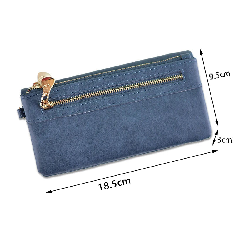 Large Capacity Women's Dull Polish Leather Wallet Double Zipper Clutch Wristlet Purse Phone Coin Card Holder Multi-pocket Wallet bags