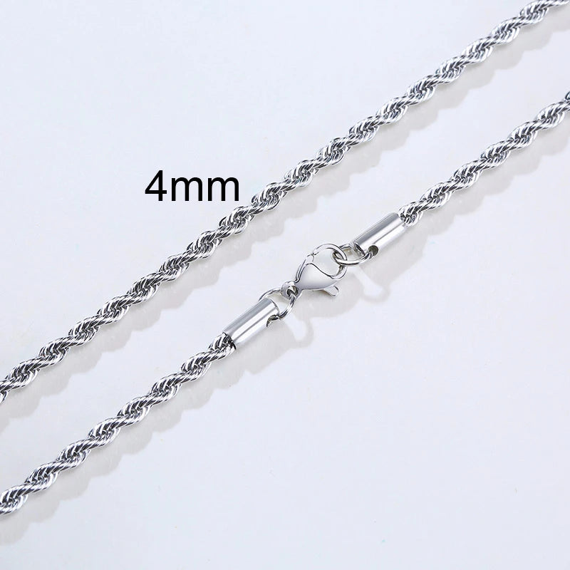 Men Ropes Long Necklace Stainless Steel Minimalist Twist Rope Chain Necklace Available in Gold Color Silver Color 2 TO 5mm  necklace